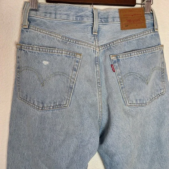 Levis 501 Jeans Womens 24x30 High Rise Straight Distressed Light Wash Raw Hem - Picture 4 of 13